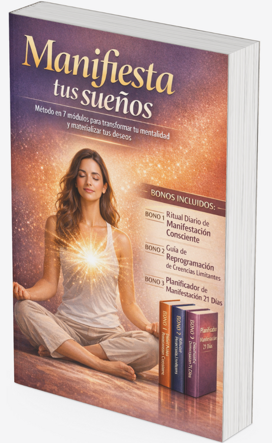 No te falta motivación. Te falta estructura emocional para sostener lo que querés manifestar.Un método práctico en 7 módulos + ejercicios y plan de 21 días  para dejar de empezar con ganas y abandonar a mitad de camino.